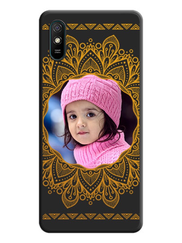Custom Round Image with Floral Design on Photo on Space Black Soft Matte Mobile Cover - Redmi 9A Sport
