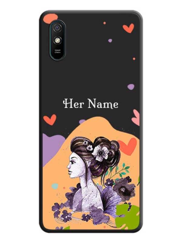 Custom Namecase For Her With Fancy Lady Image On Space Black Personalized Soft Matte Phone Covers -Xiaomi Redmi 9A Sport