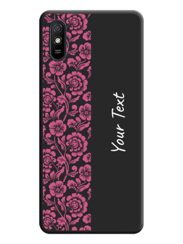 Custom Pink Floral Pattern Design With Custom Text On Space Black Personalized Soft Matte Phone Covers -Xiaomi Redmi 9A Sport