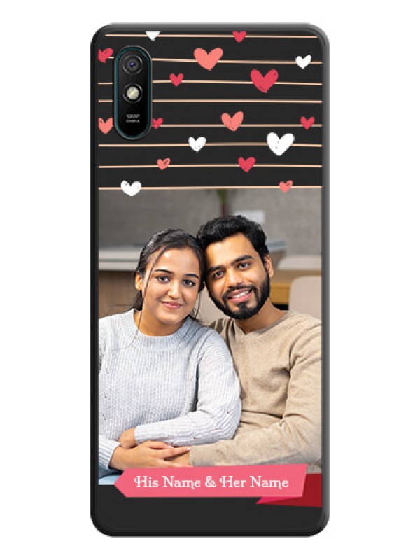 Custom Love Pattern with Name on Pink Ribbon  on Photo on Space Black Soft Matte Back Cover - Redmi 9A