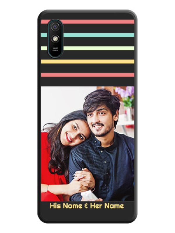 Custom Color Stripes with Photo and Text on Photo on Space Black Soft Matte Mobile Case - Redmi 9A