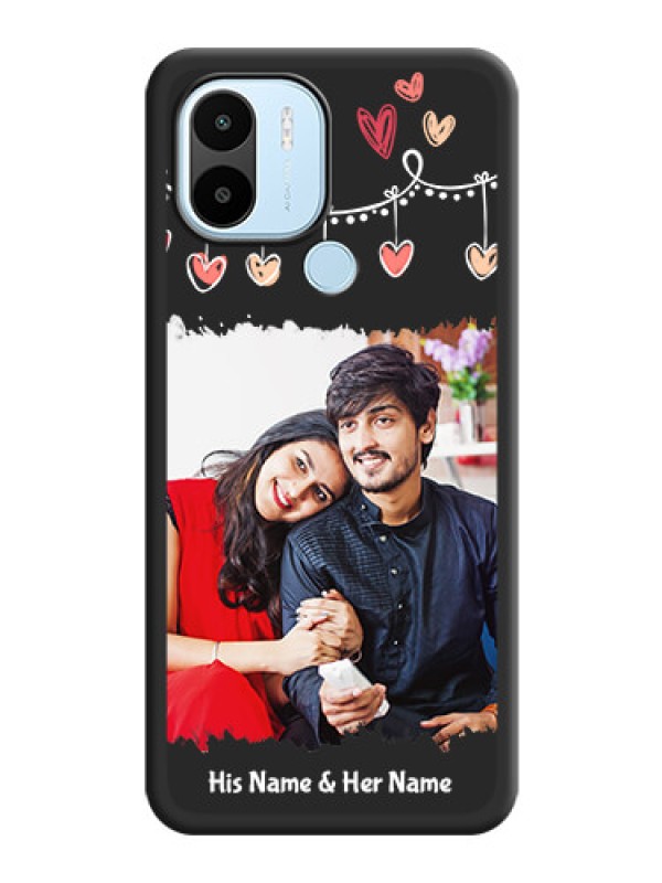 Custom Pink Love Hangings with Name on Space Black Custom Soft Matte Phone Cases - Xiaomi Redmi A1 Plus