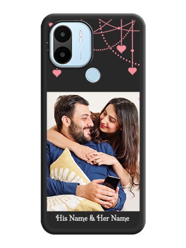 Custom Pink Love Hangings with Text on Space Black Custom Soft Matte Back Cover - Xiaomi Redmi A1 Plus