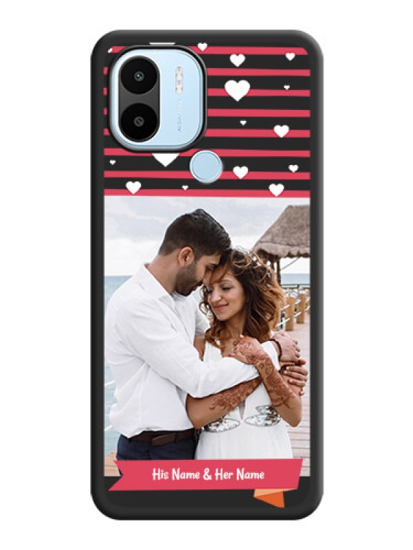 Custom White Color Love Symbols with Pink Lines Pattern on Space Black Custom Soft Matte Phone Cases - Xiaomi Redmi A1 Plus