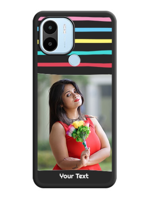 Custom Multicolor Lines with Image on Space Black Personalized Soft Matte Phone Covers - Xiaomi Redmi A1 Plus