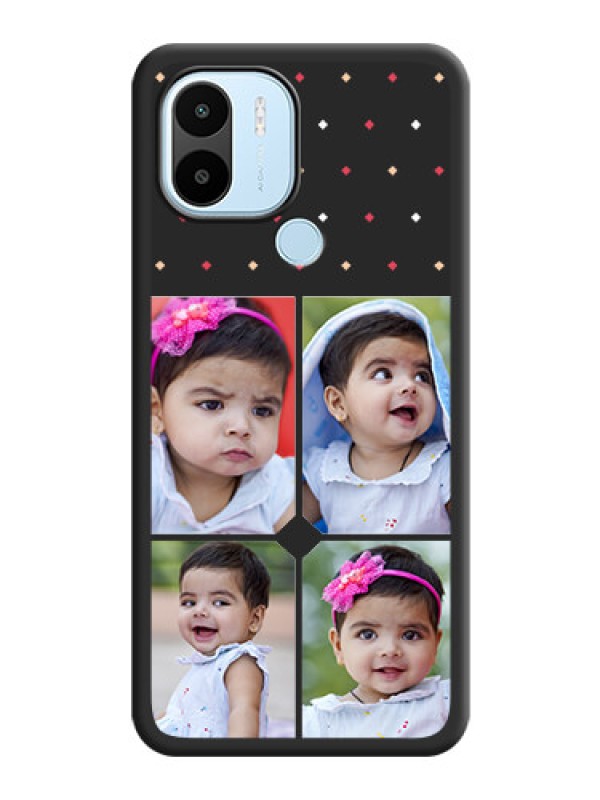 Custom Multicolor Dotted Pattern with 4 Image Holder on Space Black Custom Soft Matte Phone Cases - Xiaomi Redmi A1 Plus