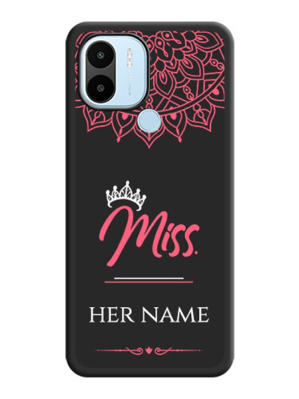 Custom Mrs Name with Floral Design on Space Black Personalized Soft Matte Phone Covers - Xiaomi Redmi A1 Plus