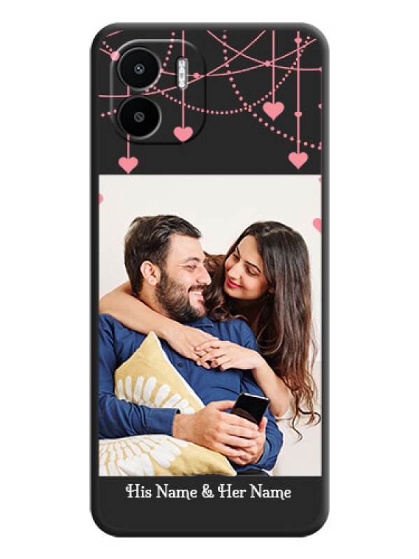 Custom Pink Love Hangings with Text on Space Black Custom Soft Matte Back Cover - Xiaomi Redmi A1