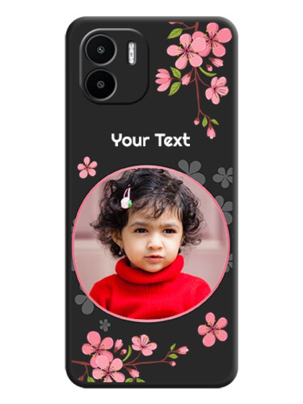 Custom Round Image with Pink Color Floral Design on Photo on Space Black Soft Matte Back Cover - Xiaomi Redmi A1