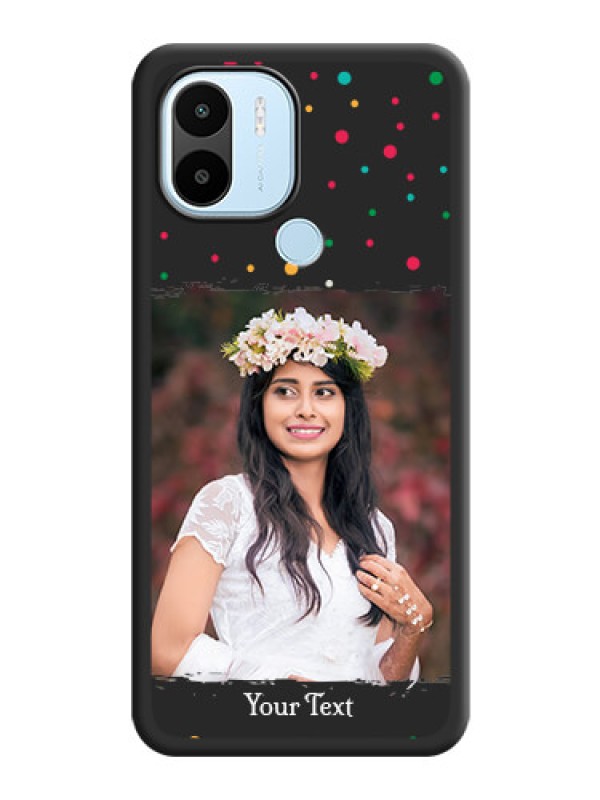 Custom Multicolor Dotted Pattern with Text on Space Black Custom Soft Matte Phone Back Cover - Xiaomi Redmi A2 Plus