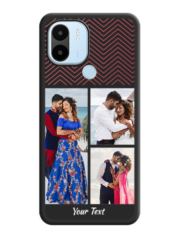 Custom Wave Pattern with 3 Image Holder on Space Black Custom Soft Matte Back Cover - Xiaomi Redmi A2 Plus