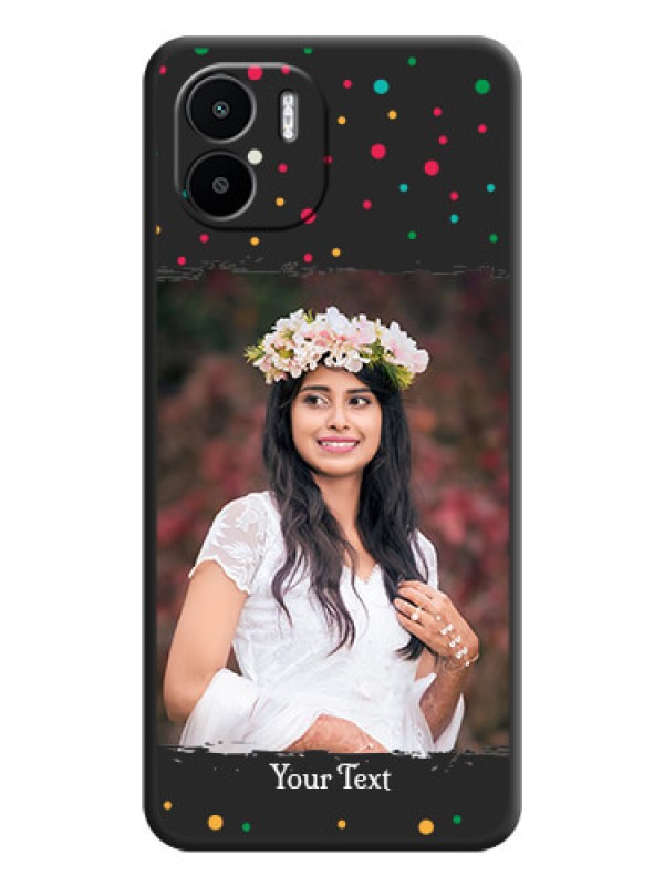 Custom Multicolor Dotted Pattern with Text on Space Black Custom Soft Matte Phone Back Cover - Xiaomi Redmi A2