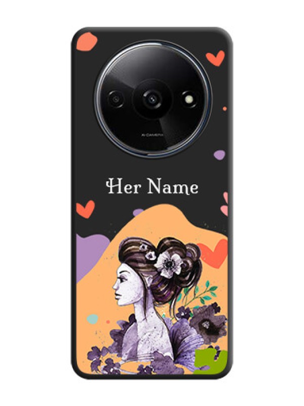 Custom Namecase For Her With Fancy Lady Image On Space Black Personalized Soft Matte Phone Covers - Redmi A3