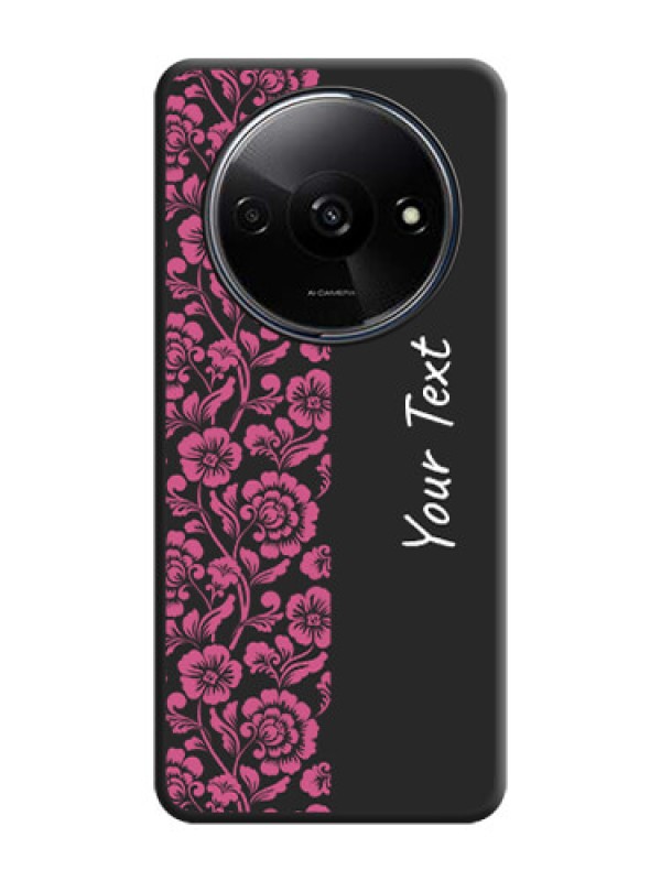 Custom Pink Floral Pattern Design With Custom Text On Space Black Personalized Soft Matte Phone Covers - Redmi A3