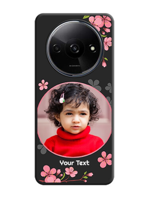 Custom Round Image with Pink Color Floral Design on Photo On Space Black Custom Soft Matte Mobile Back Cover - Redmi A3X