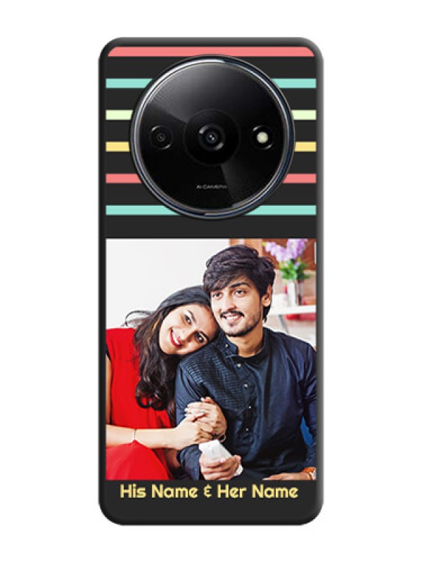 Custom Color Stripes with Photo and Text on Photo On Space Black Custom Soft Matte Mobile Back Cover - Redmi A3X