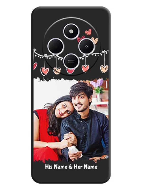 Custom Pink Love Hangings with Name On Space Black Custom Soft Matte Mobile Back Cover - Xiaomi Redmi A4 5G