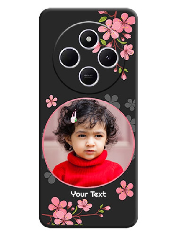 Custom Round Image with Pink Color Floral Design on Photo On Space Black Custom Soft Matte Mobile Back Cover - Xiaomi Redmi A4 5G