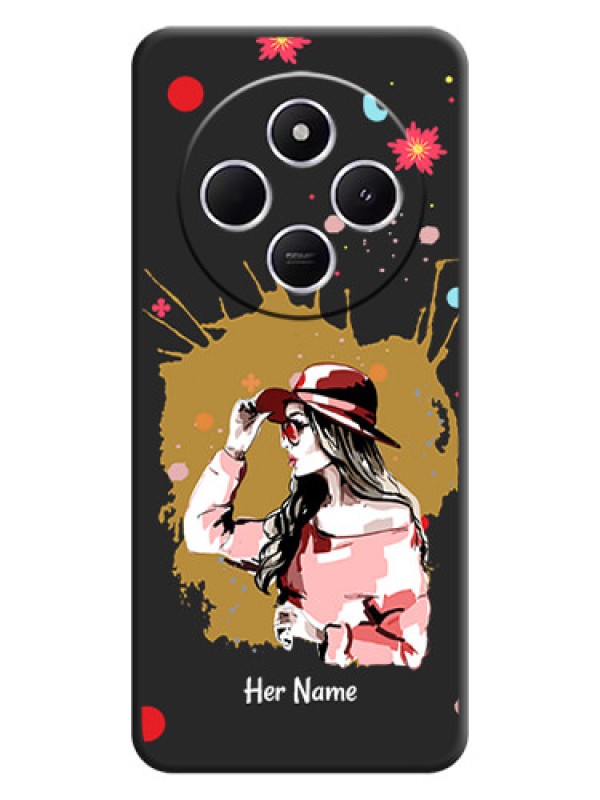 Custom Mordern Lady With Color Splash Background With Custom Text On Space Black Custom Soft Matte Mobile Back Cover - Xiaomi Redmi A4 5G