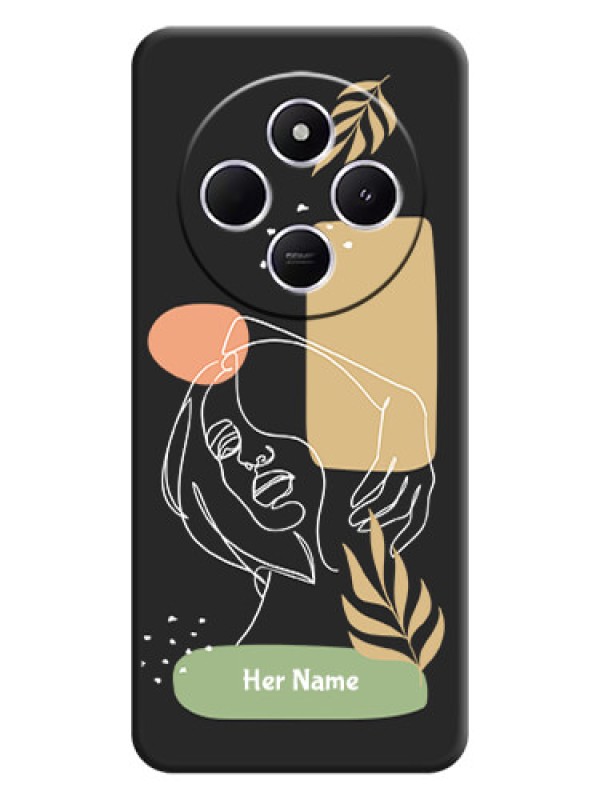 Custom Custom Text With Line Art Of Women & Leaves Design On Space Black Custom Soft Matte Mobile Back Cover - Xiaomi Redmi A4 5G