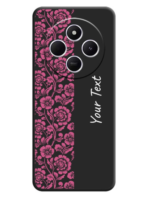 Custom Pink Floral Pattern Design With Custom Text On Space Black Custom Soft Matte Mobile Back Cover - Xiaomi Redmi A4 5G