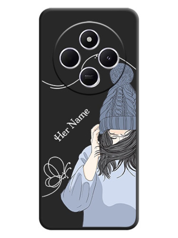 Custom Girl With Blue Winter Outfiit Custom Text Design On Space Black Custom Soft Matte Mobile Back Cover - Xiaomi Redmi A4 5G