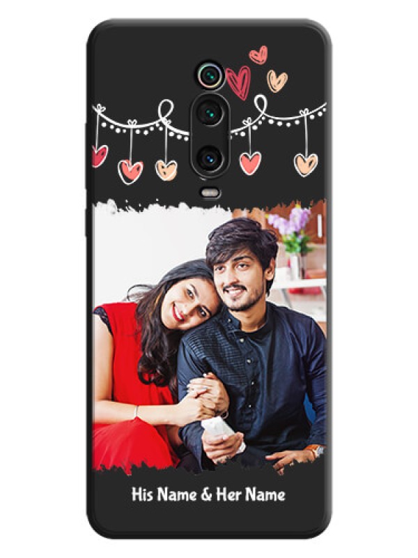Custom Pink Love Hangings with Name on Space Black Custom Soft Matte Phone Cases - Redmi K20 Pro