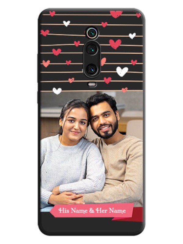 Custom Love Pattern with Name on Pink Ribbon  - Photo on Space Black Soft Matte Back Cover - Redmi K20 Pro