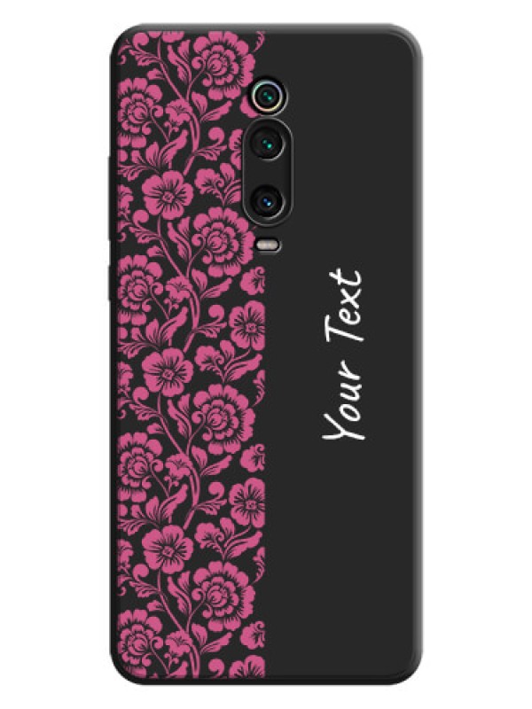 Custom Pink Floral Pattern Design With Custom Text On Space Black Personalized Soft Matte Phone Covers -Xiaomi Redmi K20 Pro
