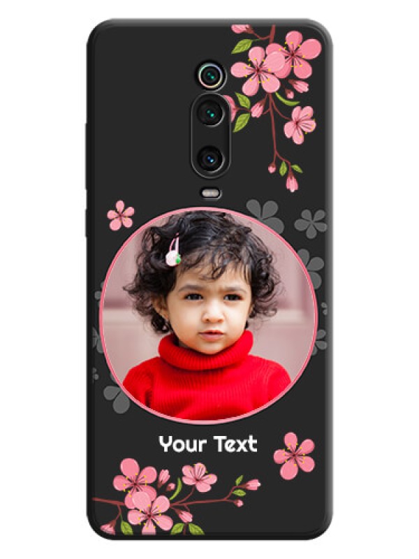 Custom Round Image with Pink Color Floral Design - Photo on Space Black Soft Matte Back Cover - Redmi K20