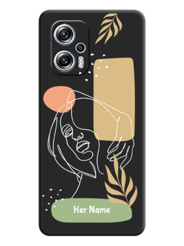 Custom Custom Text With Line Art Of Women & Leaves Design On Space Black Personalized Soft Matte Phone Covers -Xiaomi Redmi K50I 5G