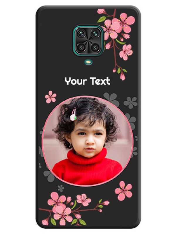 Custom Round Image with Pink Color Floral Design on Photo on Space Black Soft Matte Back Cover - Redmi Note 10 Lite