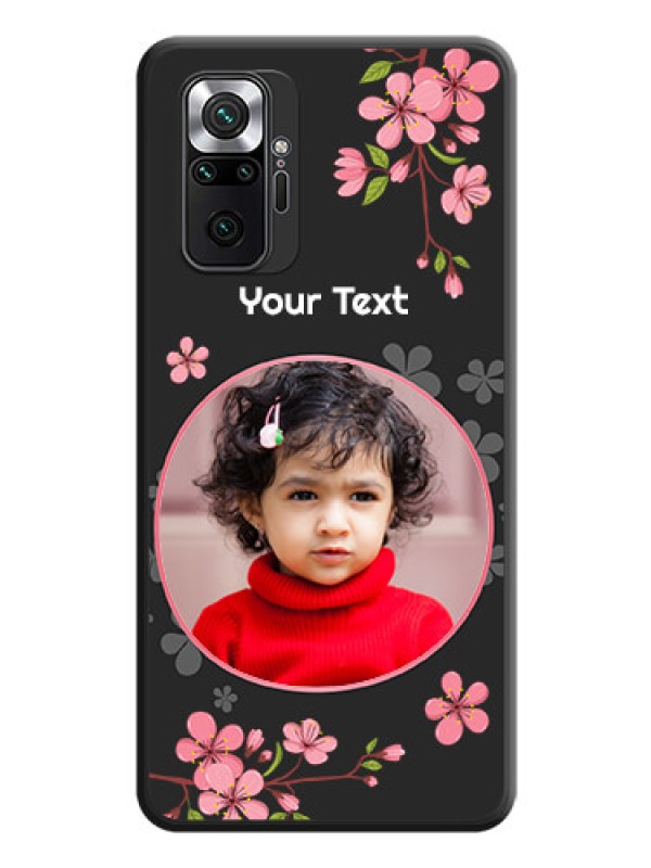 Custom Round Image with Pink Color Floral Design on Photo on Space Black Soft Matte Back Cover - Redmi Note 10 Pro Max