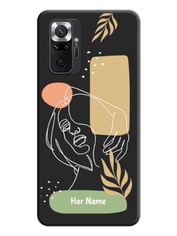 Custom Custom Text With Line Art Of Women & Leaves Design On Space Black Personalized Soft Matte Phone Covers -Xiaomi Redmi Note 10 Pro Max