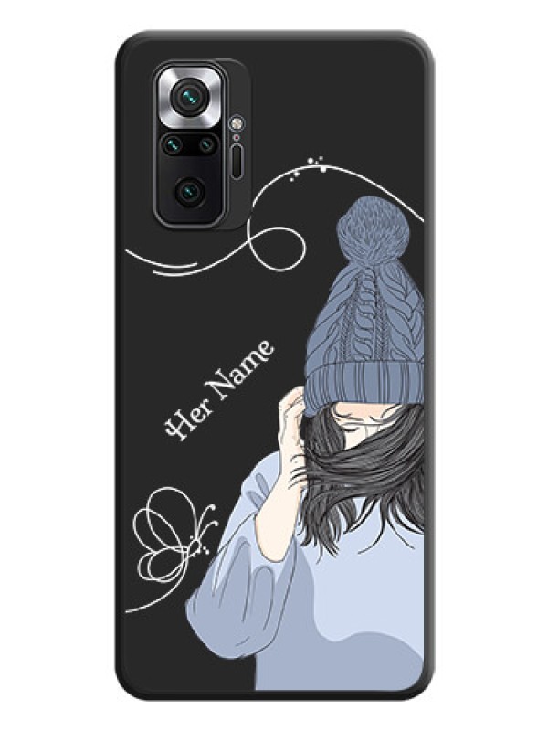 Custom Girl With Blue Winter Outfiit Custom Text Design On Space Black Personalized Soft Matte Phone Covers -Xiaomi Redmi Note 10 Pro Max