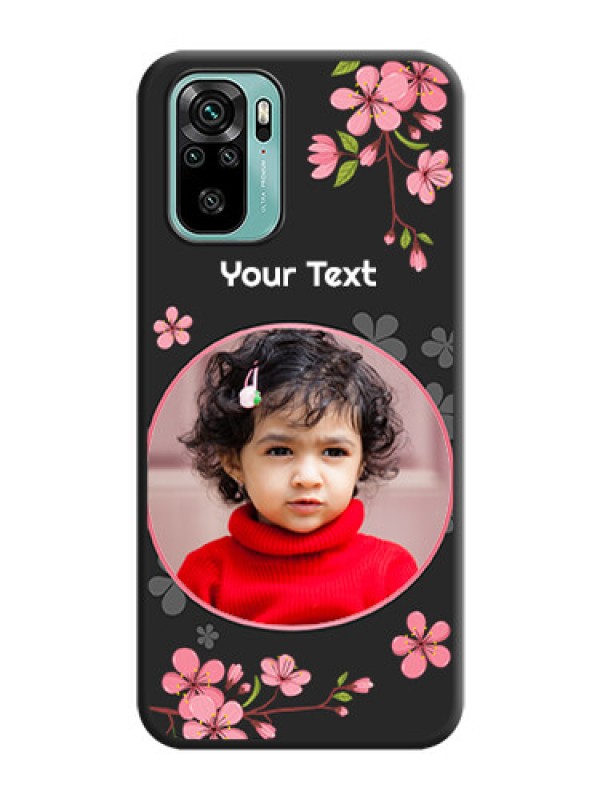 Custom Round Image with Pink Color Floral Design on Photo on Space Black Soft Matte Back Cover - Redmi Note 10