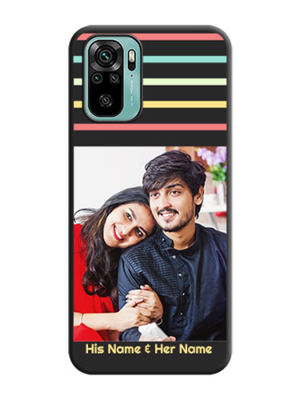 Custom Color Stripes with Photo and Text on Photo on Space Black Soft Matte Mobile Case - Redmi Note 10