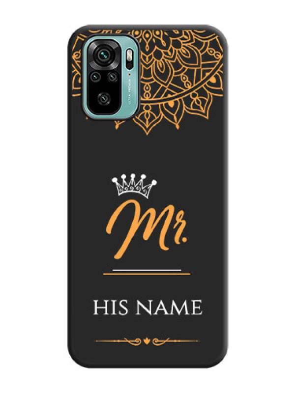 Custom Mr Name with Floral Design  on Personalised Space Black Soft Matte Cases - Redmi Note 10
