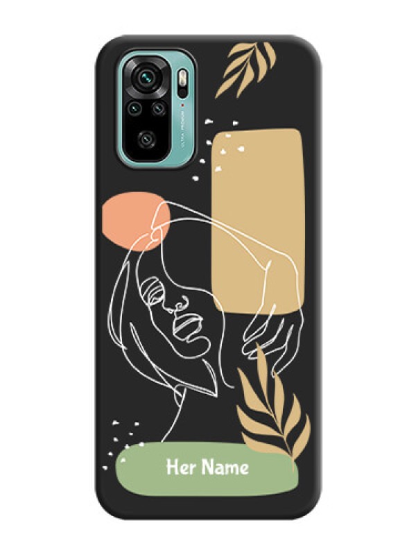Custom Custom Text With Line Art Of Women & Leaves Design On Space Black Personalized Soft Matte Phone Covers -Xiaomi Redmi Note 10
