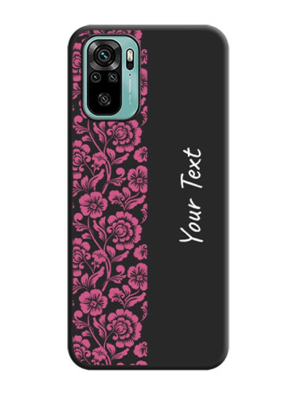 Custom Pink Floral Pattern Design With Custom Text On Space Black Personalized Soft Matte Phone Covers -Xiaomi Redmi Note 10