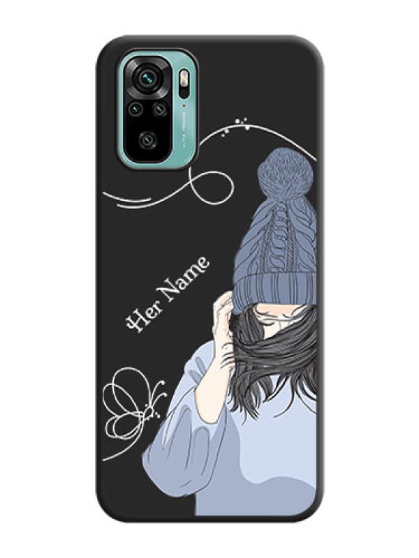Custom Girl With Blue Winter Outfiit Custom Text Design On Space Black Personalized Soft Matte Phone Covers -Xiaomi Redmi Note 10