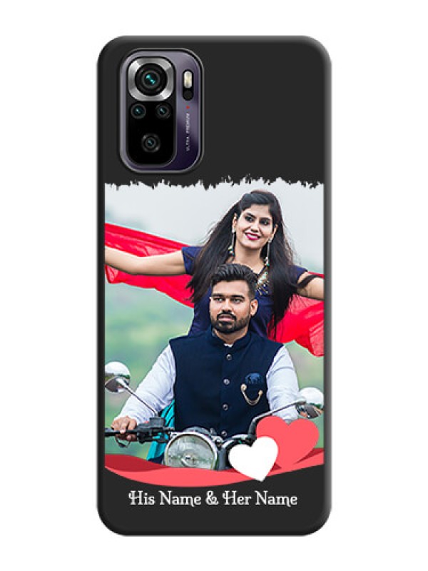 Custom Pin Color Love Shaped Ribbon Design with Text on Space Black Custom Soft Matte Phone Back Cover - Redmi Note 10s