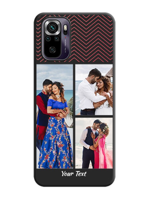 Custom Wave Pattern with 3 Image Holder on Space Black Custom Soft Matte Back Cover - Redmi Note 10s