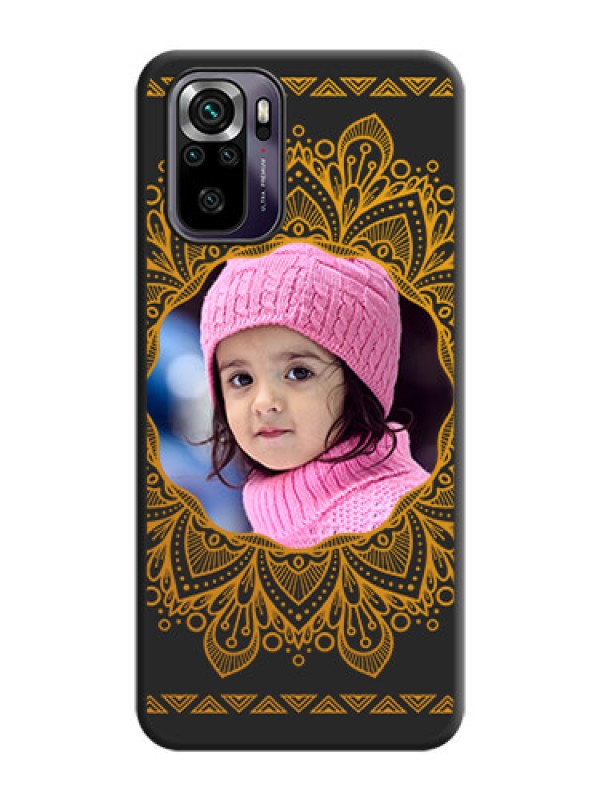 Custom Round Image with Floral Design on Photo on Space Black Soft Matte Mobile Cover - Redmi Note 10s