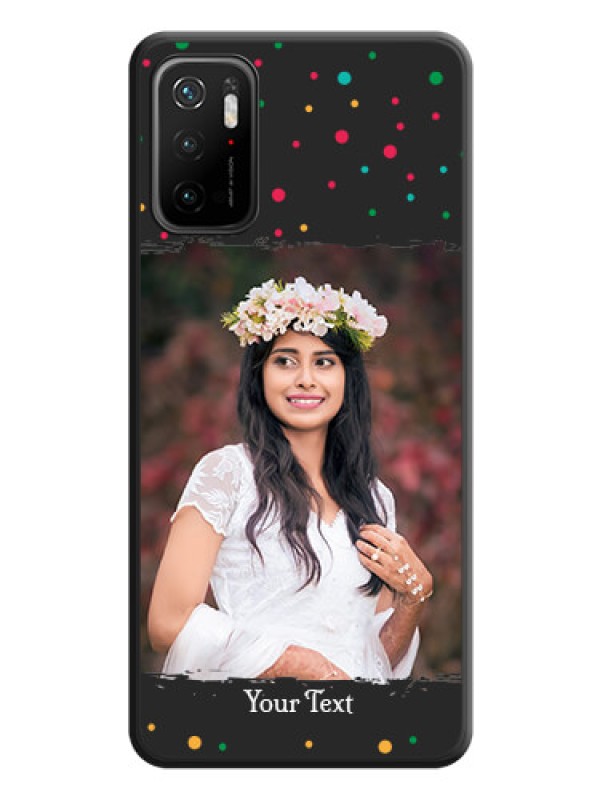 Custom Multicolor Dotted Pattern with Text on Space Black Custom Soft Matte Phone Back Cover - Redmi Note 10T 5G