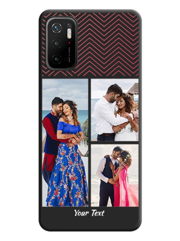 Custom Wave Pattern with 3 Image Holder on Space Black Custom Soft Matte Back Cover - Redmi Note 10T 5G