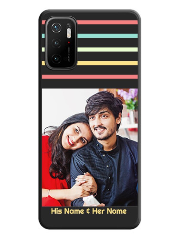 Custom Color Stripes with Photo and Text on Photo on Space Black Soft Matte Mobile Case - Redmi Note 10T 5G
