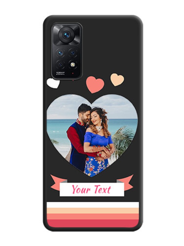 Custom Love Shaped Photo with Colorful Stripes on Personalised Space Black Soft Matte Cases - Redmi Note 11 Pro 5G