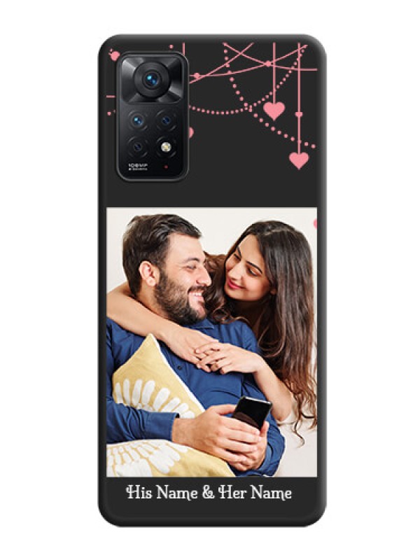 Custom Pink Love Hangings with Text on Space Black Custom Soft Matte Back Cover - Redmi Note 11 Pro 5G