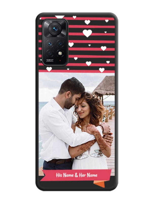 Custom White Color Love Symbols with Pink Lines Pattern on Space Black Custom Soft Matte Phone Cases - Redmi Note 11 Pro 5G